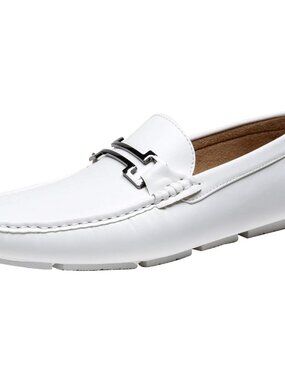 Men's White Classic 100% Synthetic Soft Penny Loafers Slip On Boat Loafers Shoes